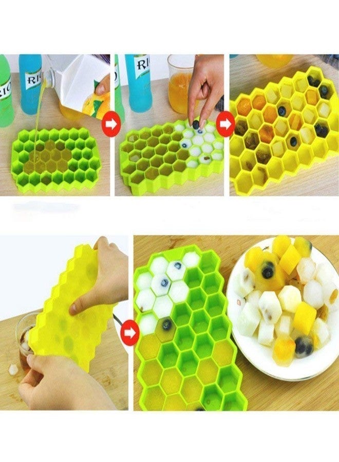 Birudmart قالب مكعبات ثلج سيليكون مرن متعدد الألوان على شكل قرص العسل من بيرودمارت، 37 تجويفًا، لصنع كيك الشوكولاتة، أدوات خبز المطبخ - قالب مع غطاء - Image 3